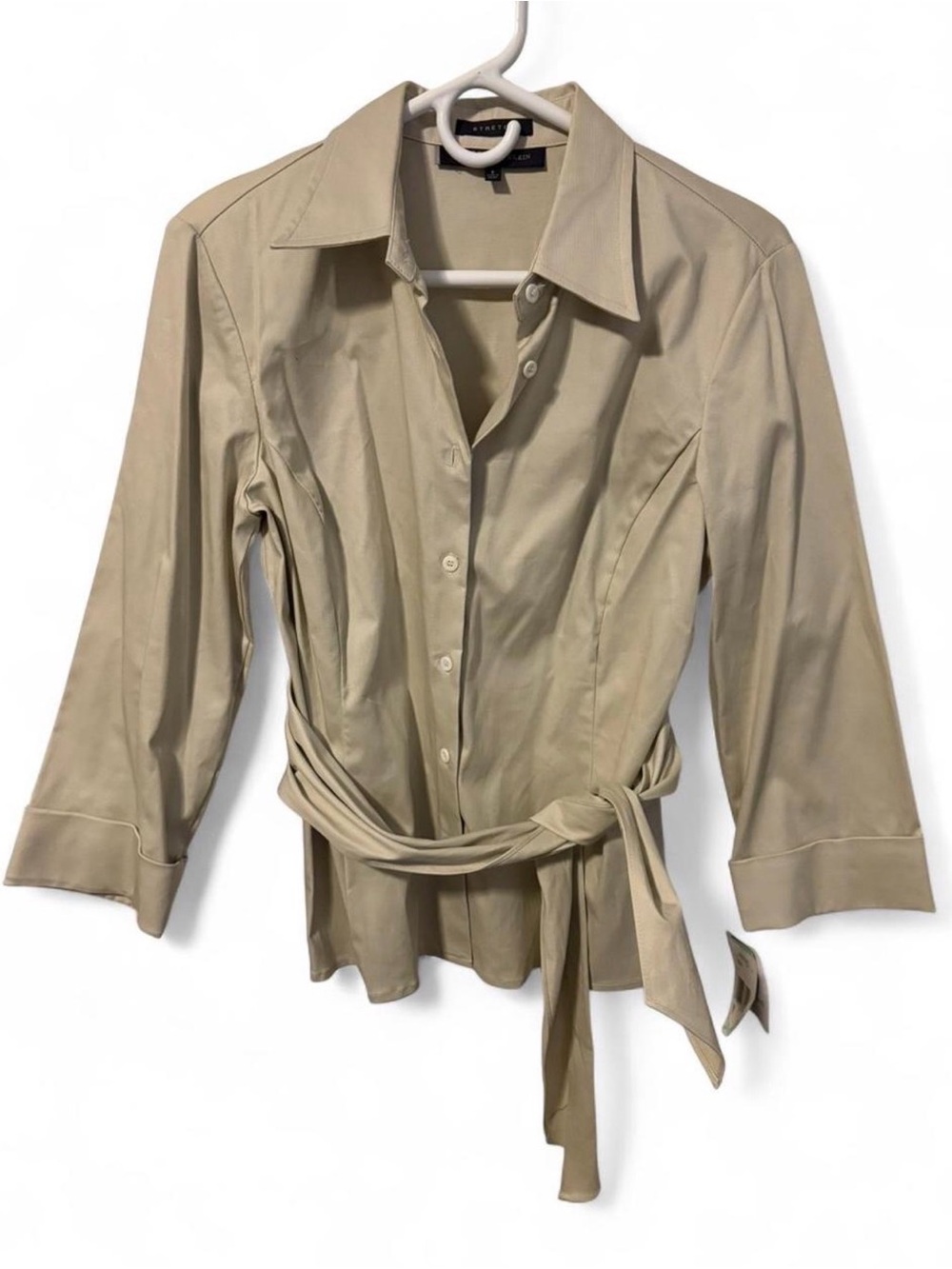 Anne Klein Neutral Tie-Waist Button Front Blouse